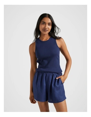 Essentials High Neck Rib Tank in Navy