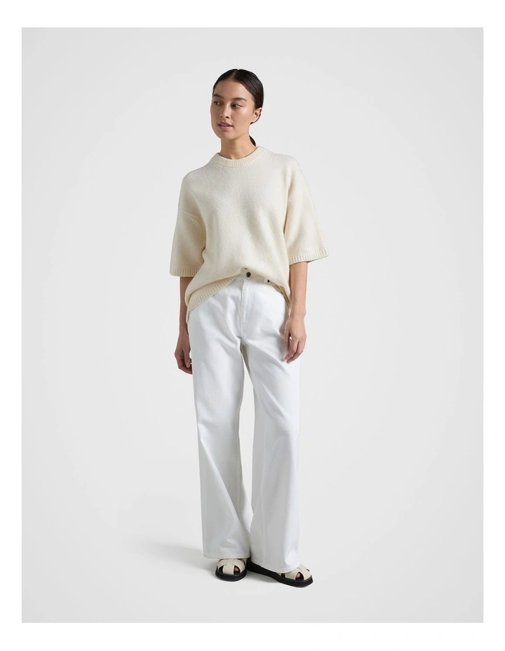 Boxy Knit Tee in Cream image 3