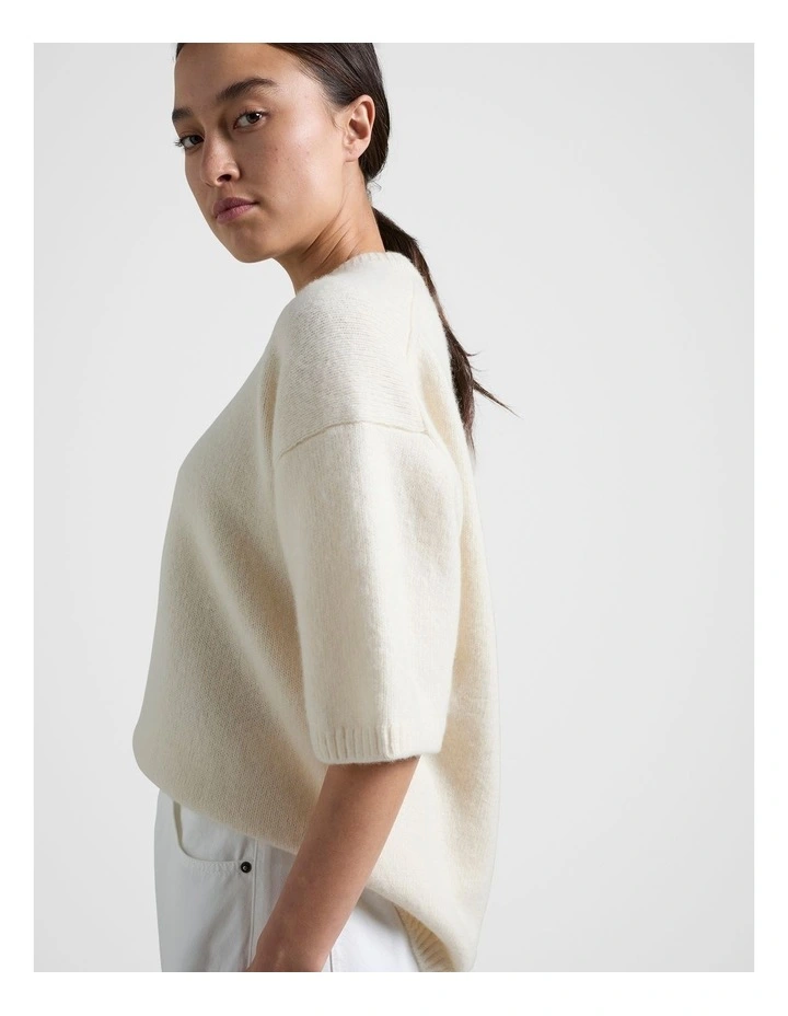 Boxy Knit Tee in Cream image 4