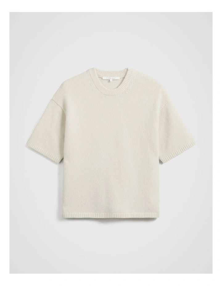 Boxy Knit Tee in Cream image 5