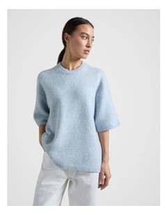 Boxy Knit Tee in Light Blue