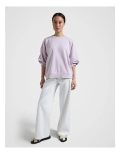 Gathered Sleeve Sweatshirt in Lilac