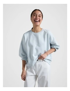 Gathered Sleeve Sweatshirt in Light Blue