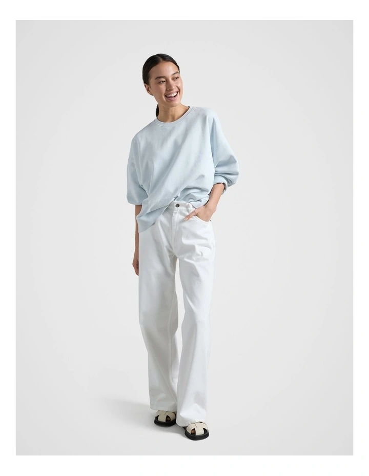 Gathered Sleeve Sweatshirt in Light Blue image 3