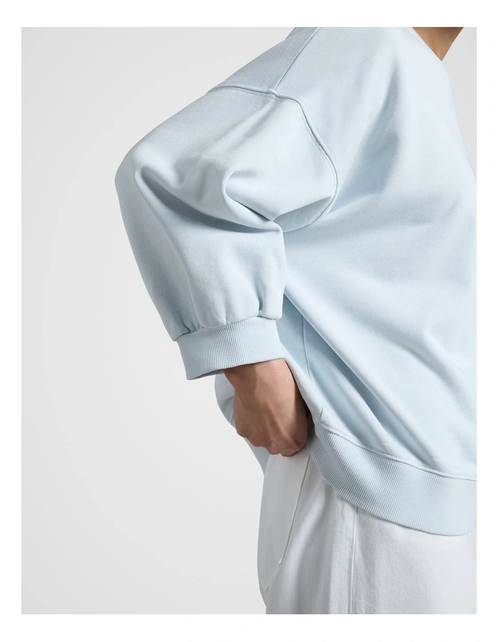 Gathered Sleeve Sweatshirt in Light Blue image 4
