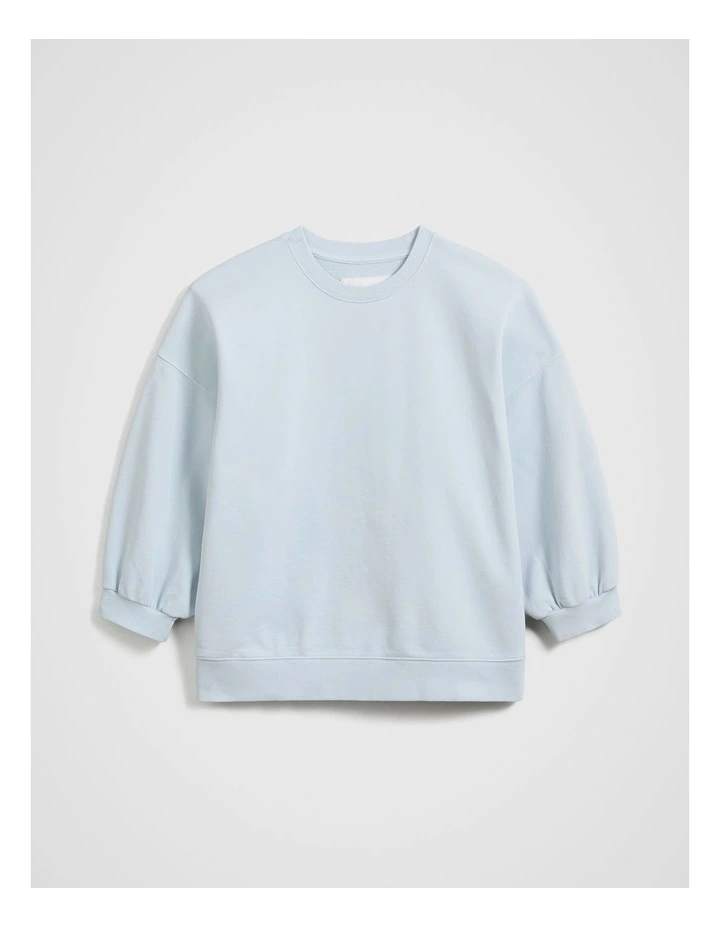 Gathered Sleeve Sweatshirt in Light Blue image 5