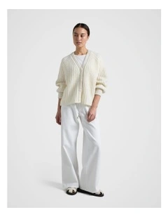 Rib V Neck Cardigan in Cream