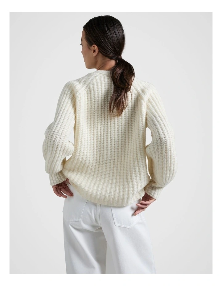 Rib V Neck Cardigan in Cream image 2