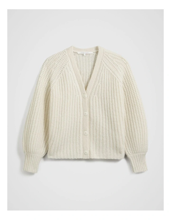Rib V Neck Cardigan in Cream image 5