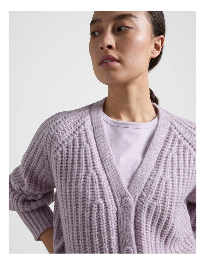 Rib V Neck Cardigan in Purple image 4