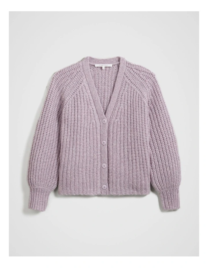 Rib V Neck Cardigan in Purple image 5