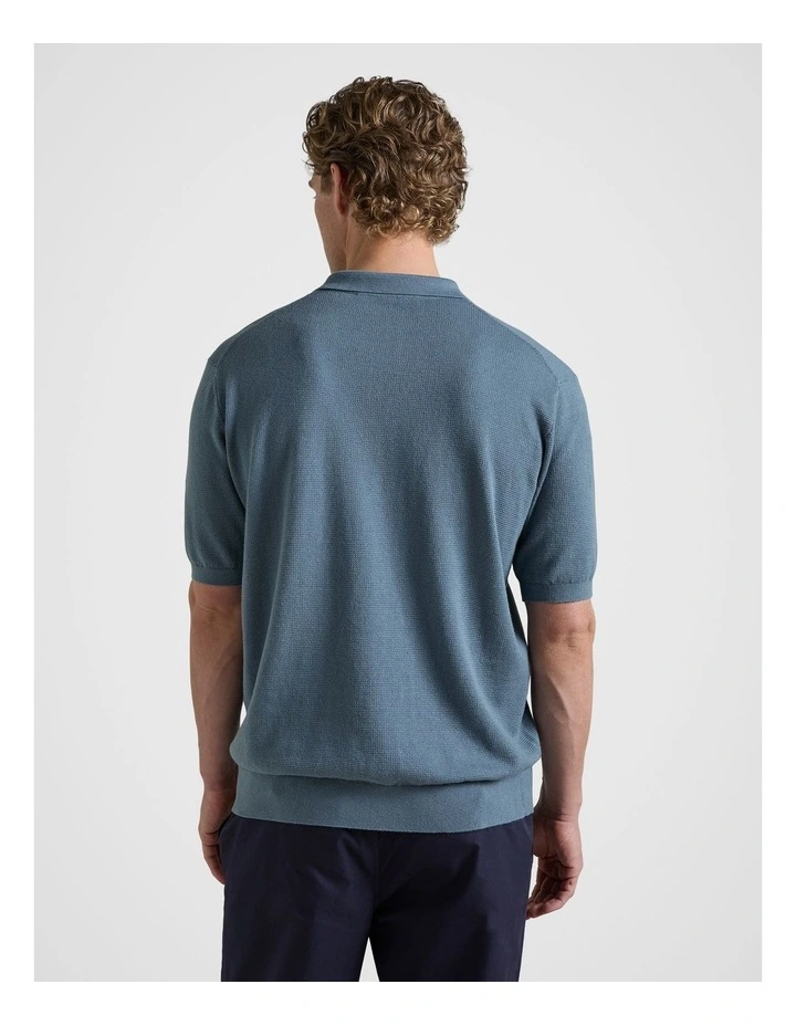 Knit Polo Shirt in Blue image 2
