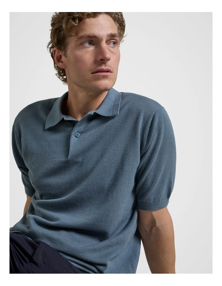 Knit Polo Shirt in Blue image 3