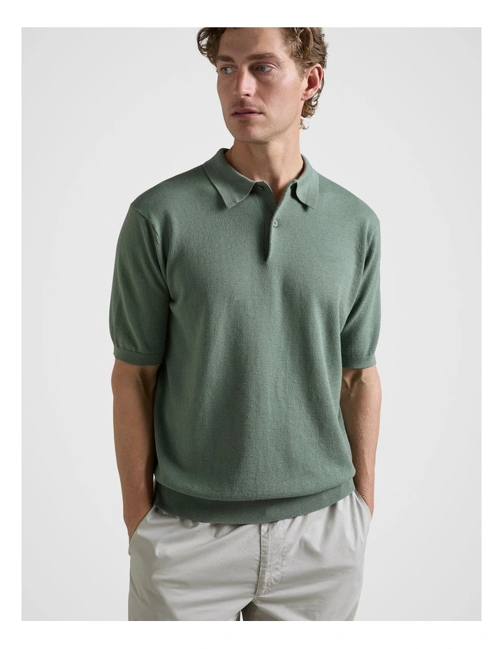 Knit Polo Shirt in Green image 1