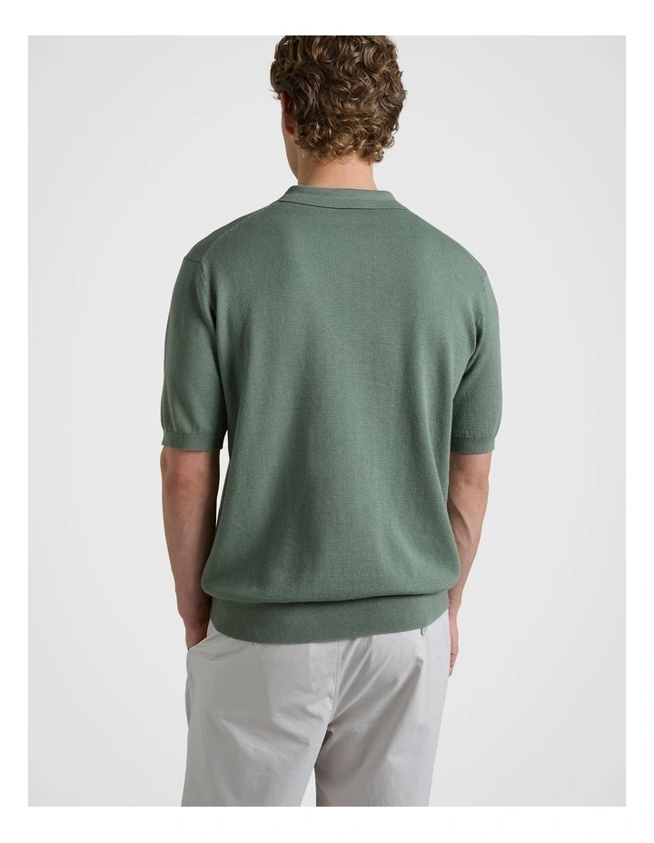 Knit Polo Shirt in Green image 2
