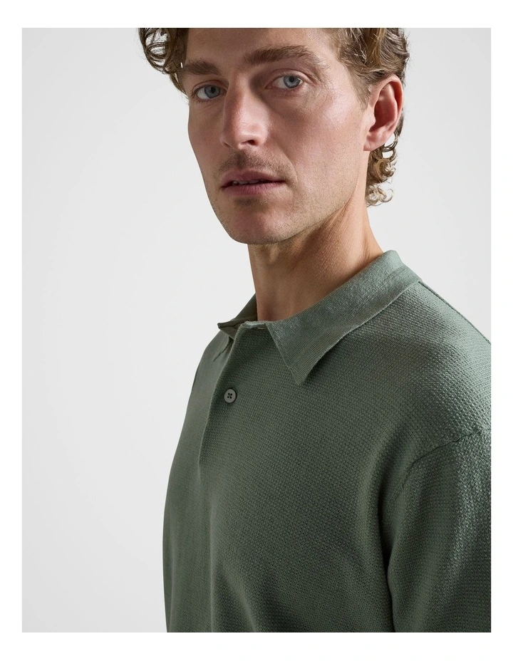 Knit Polo Shirt in Green image 4