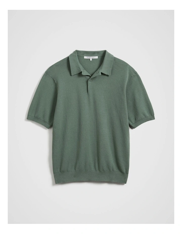 Knit Polo Shirt in Green image 5