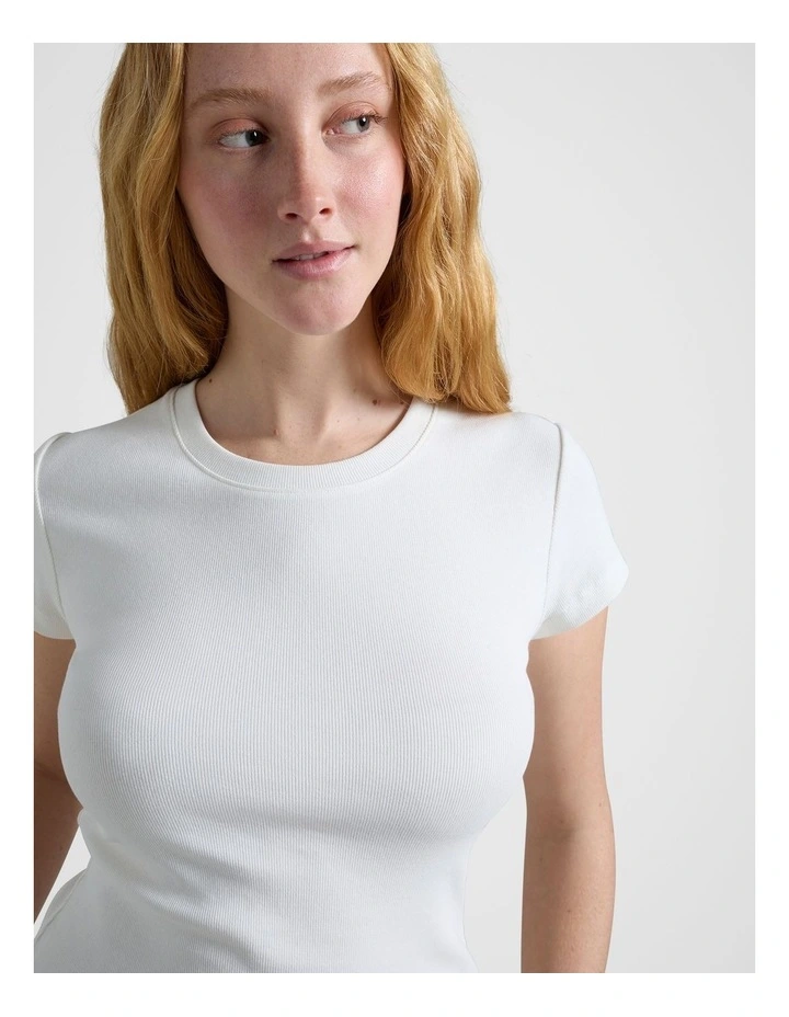 Rib Cap Sleeve Tee in White image 4