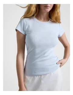 Rib Cap Sleeve Tee in Light Blue