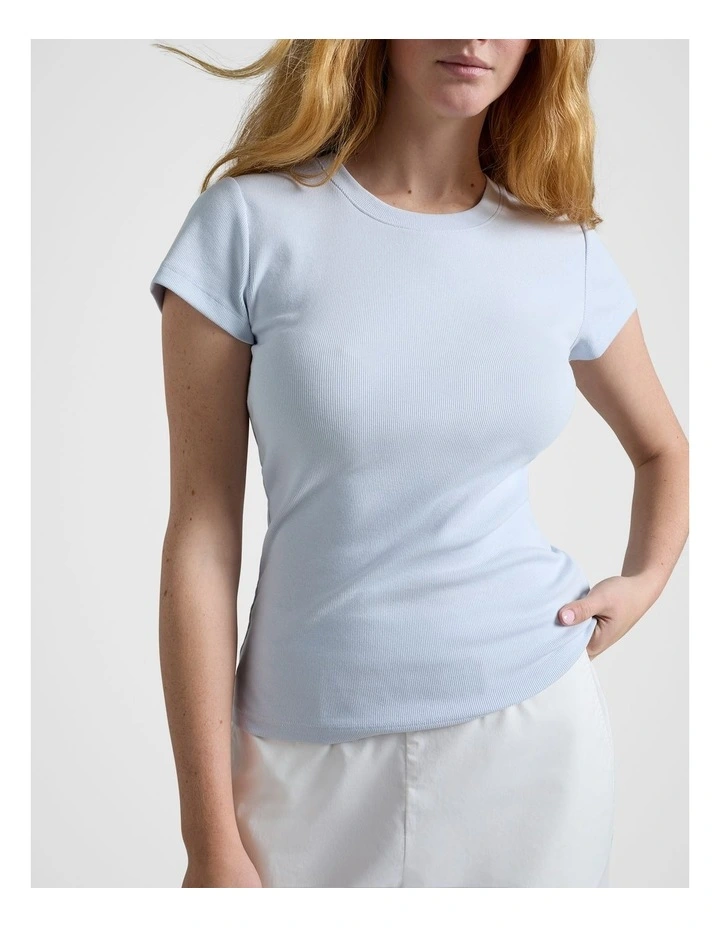 Rib Cap Sleeve Tee in Light Blue image 1