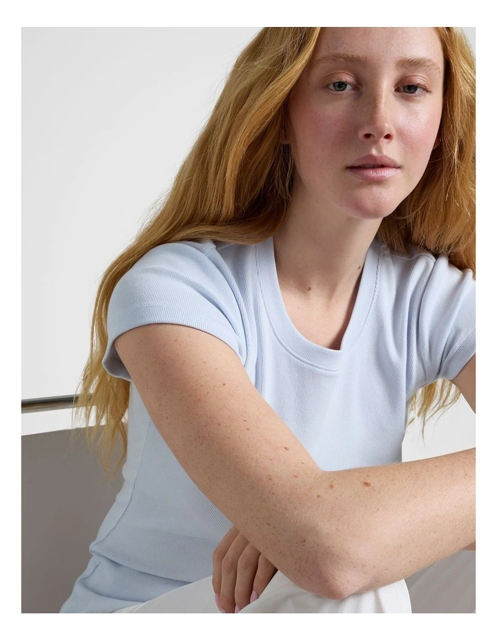 Rib Cap Sleeve Tee in Light Blue image 4