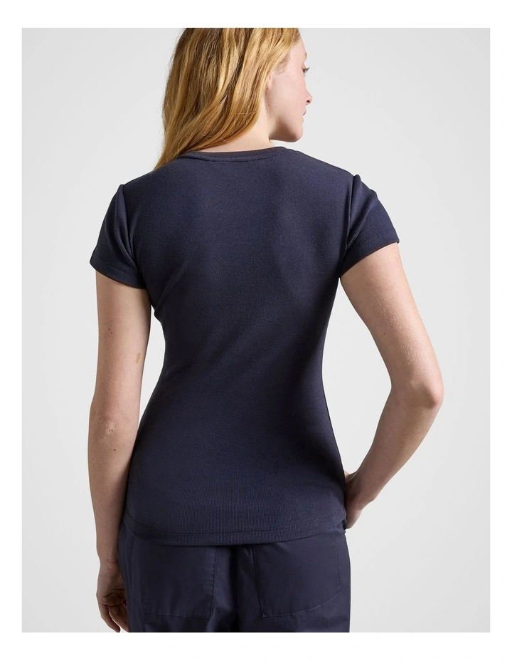 Rib Cap Sleeve Tee in Navy image 2
