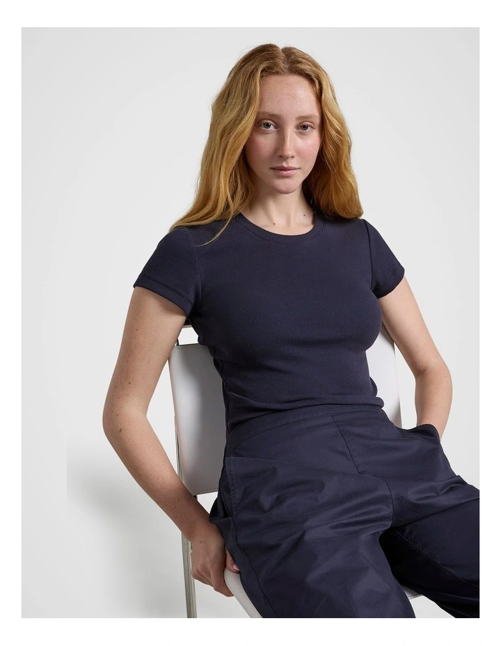 Rib Cap Sleeve Tee in Navy image 3