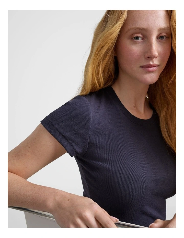 Rib Cap Sleeve Tee in Navy image 4