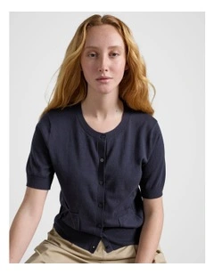 Short Sleeve Cardie in Navy