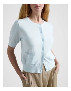 Short Sleeve Cardie in Light Blue