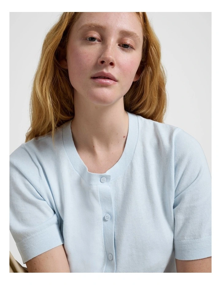 Short Sleeve Cardie in Light Blue image 4