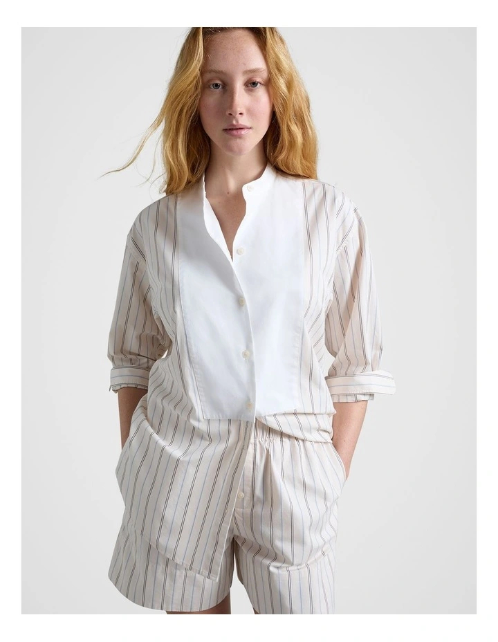 Stripe Bib Front Shirt in Natural image 1