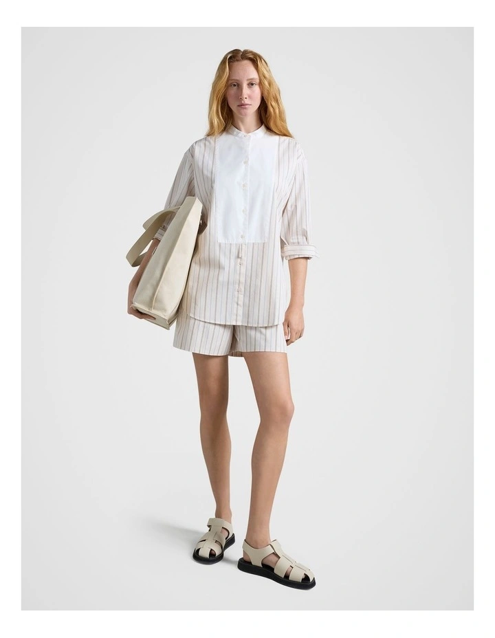 Stripe Bib Front Shirt in Natural image 3