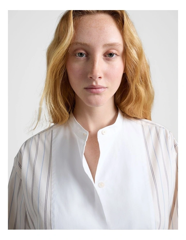 Stripe Bib Front Shirt in Natural image 4