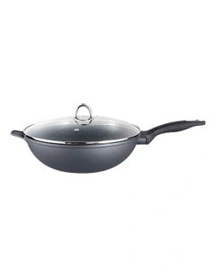 Baccarat Granite Non-Stick Wok With Lid 30cm in Grey