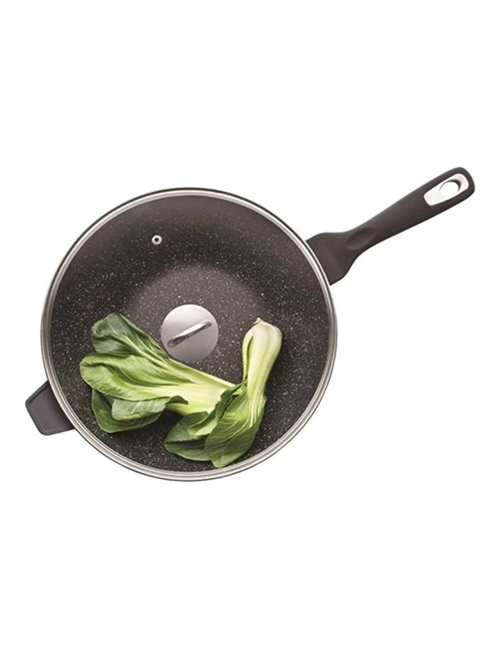 Baccarat Granite Non-Stick Wok With Lid 30cm in Grey image 3