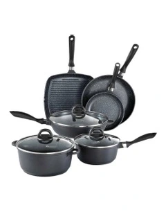 Baccarat Stone Cookware Set With Grill Pan 6 Piece in Grey
