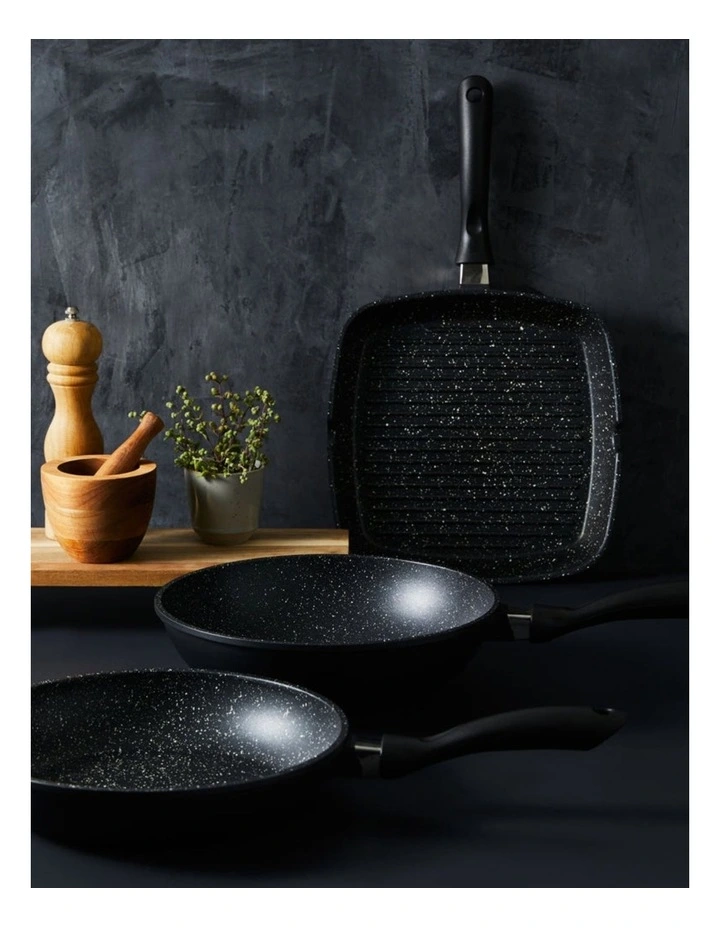 Baccarat STONE Non-Stick Grill, Wok & Frypan Tri Pack 28cm in Grey image 2