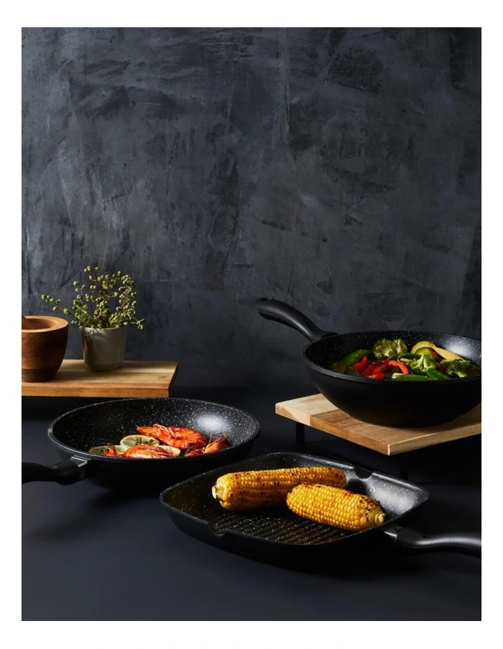 Baccarat STONE Non-Stick Grill, Wok & Frypan Tri Pack 28cm in Grey image 3