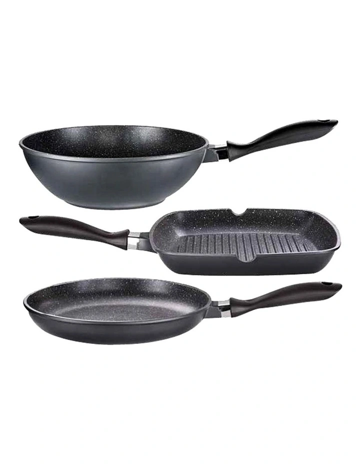 Baccarat STONE Non-Stick Grill, Wok & Frypan Tri Pack 28cm in Grey image 4