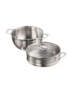 Baccarat Gourmet Stainless Steel Casserole & Steamer Set Of 2 Piece 28cm in Silver