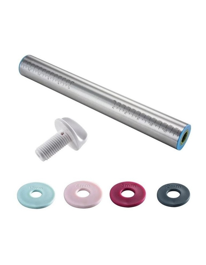 Soffritto Professional Bake Stainless Steel Rolling Pin with Adjusters 35cm in Silver image 1