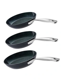 Baccarat Green Stone Frypan Tri Pack 20cm, 24cm And 28cm in Black
