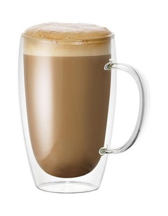 Barista Cafe Double Wall Thermal Glass Mug Set 2 Piece 450ml in Clear