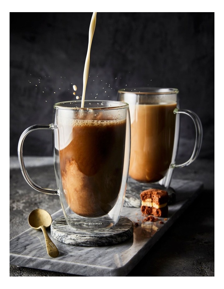Barista Cafe Double Wall Thermal Glass Mug Set 2 Piece 450ml in Clear image 3
