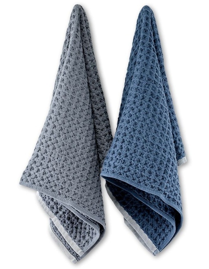 salt&pepper 2 Piece Waffle Tea Towel Set in Marine image 1