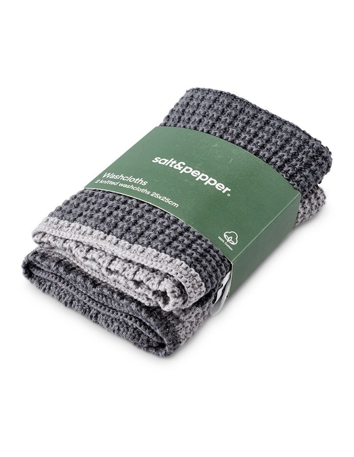 salt&pepper 2 Piece Knitted Washcloth Set in Charcoal image 4