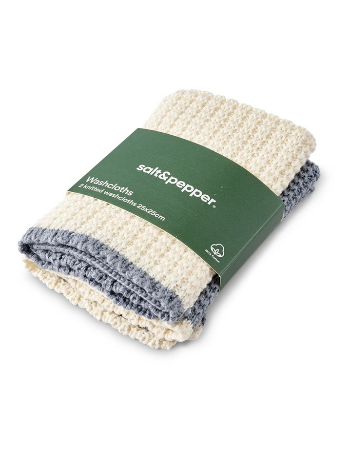 salt&pepper 2 Piece Knitted Washcloth Set in Marine image 4