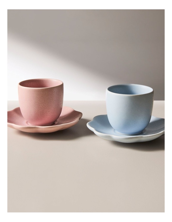 salt&pepper Leif 4 Piece Espresso Cup & Saucer Set 110mL in Cornflower & Bloom image 2