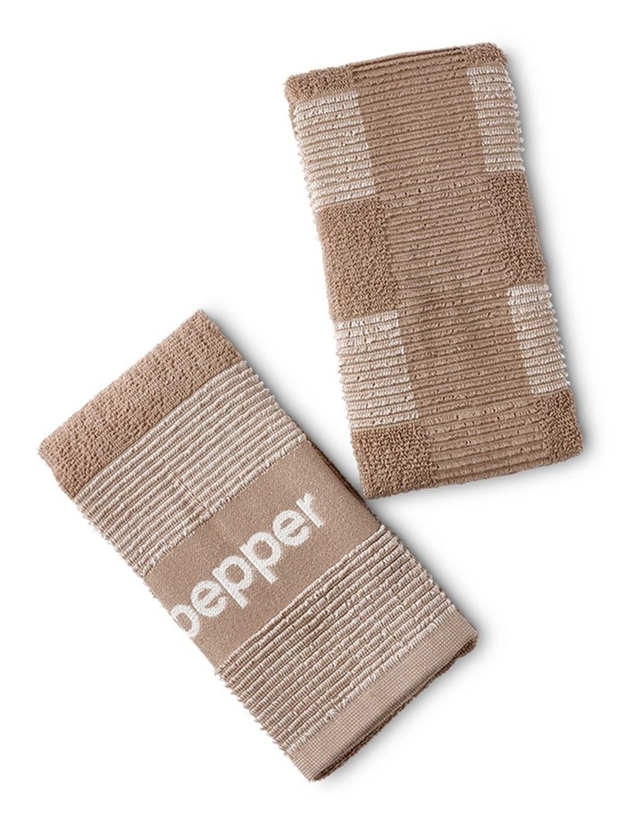salt&pepper Logo 2 Piece Tea Towel Set in Taupe image 3